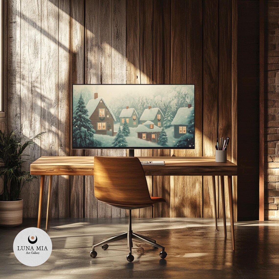 Cozy Snowy Christmas Village Houses Festive Winter Scene Poster - Image 3