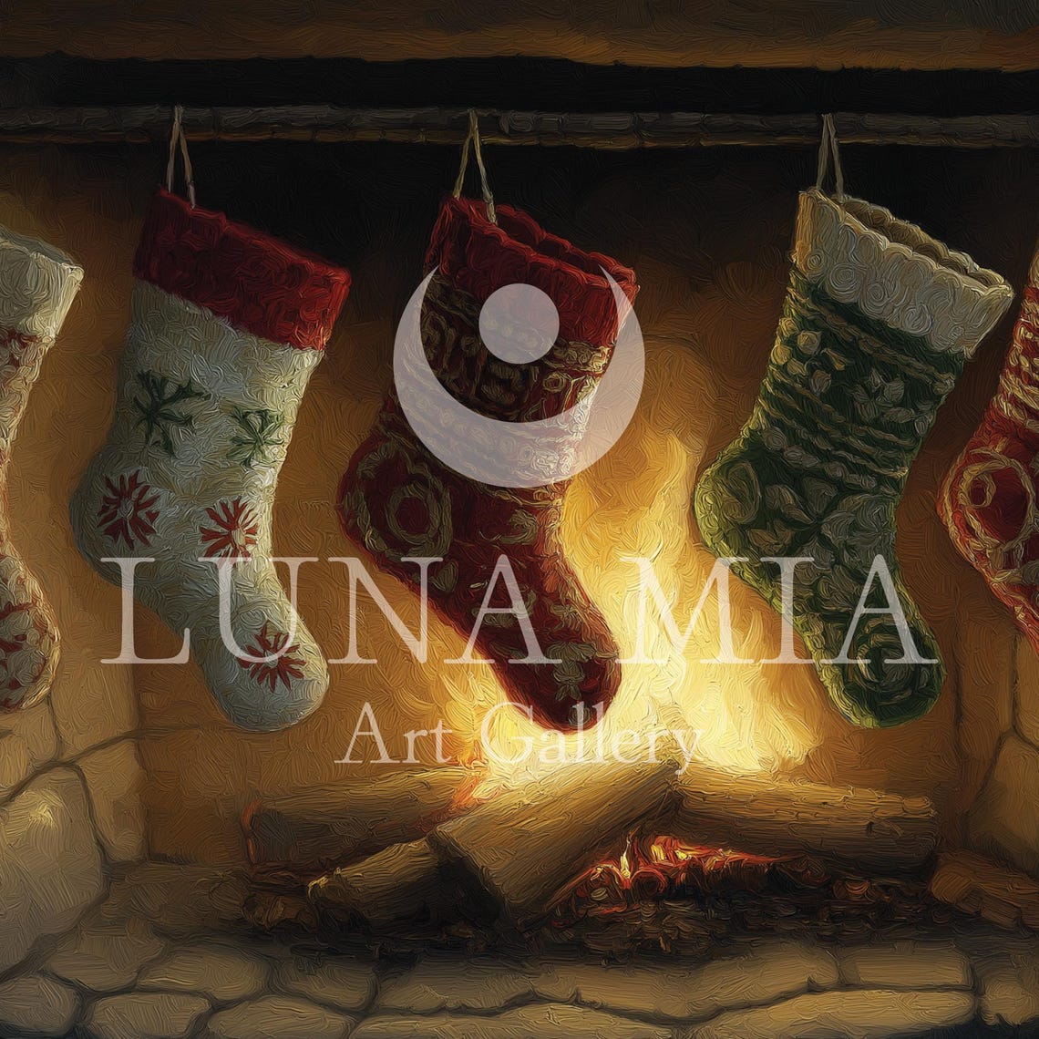 Cozy Christmas Fireplace with Hanging Stockings Warm Holiday Poster - Image 4