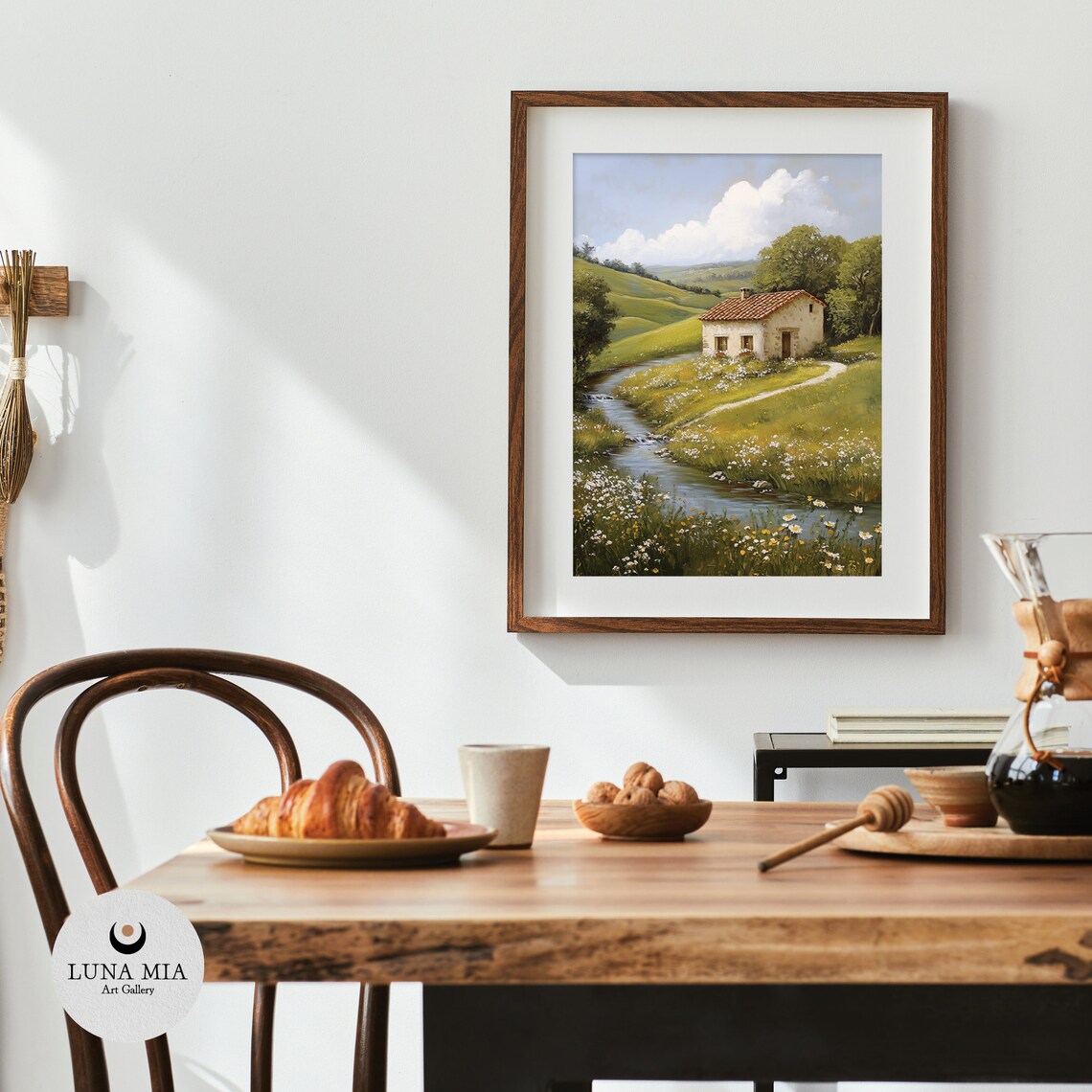 Countryside Cottage Stream Wildflower Meadow Oil Painting Poster - Image 4