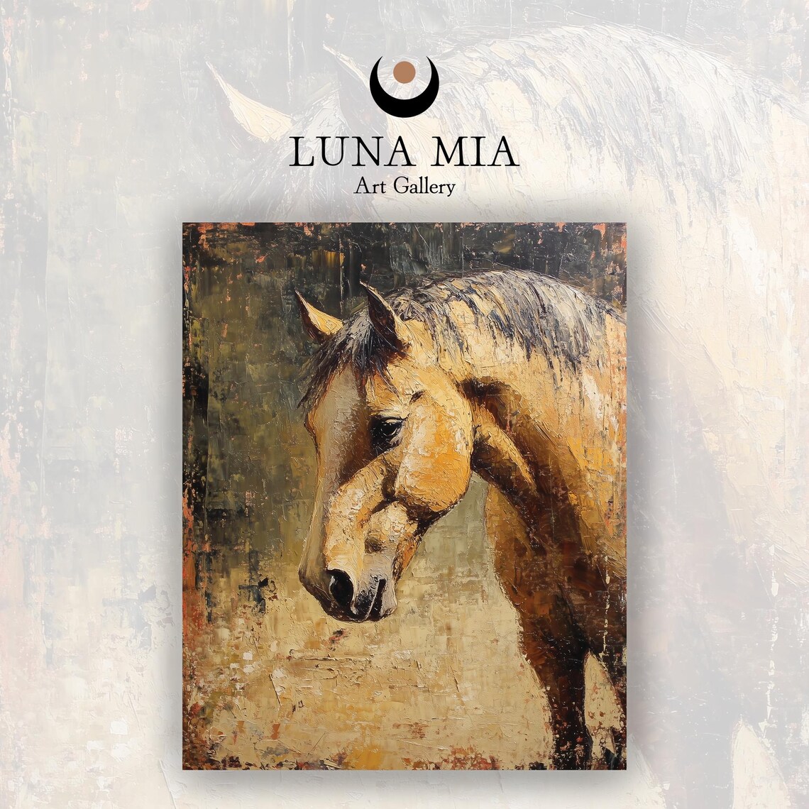 Brown Horse Head Profile Textured Impasto Oil Painting Art Poster - Image 2