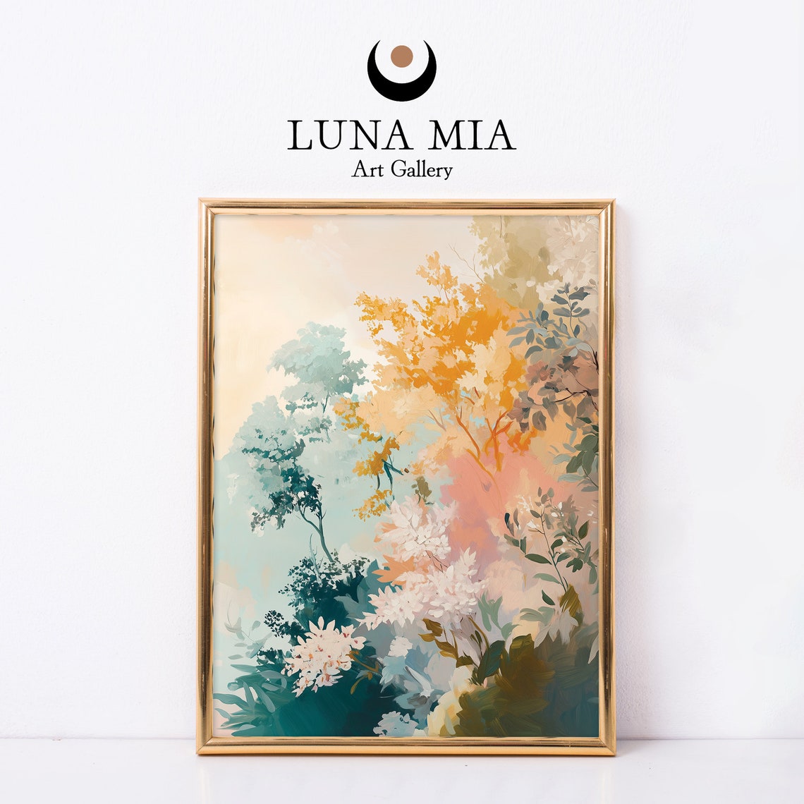 Lively Teal Gold and Pink Botanical Abstract Leaves Art Poster