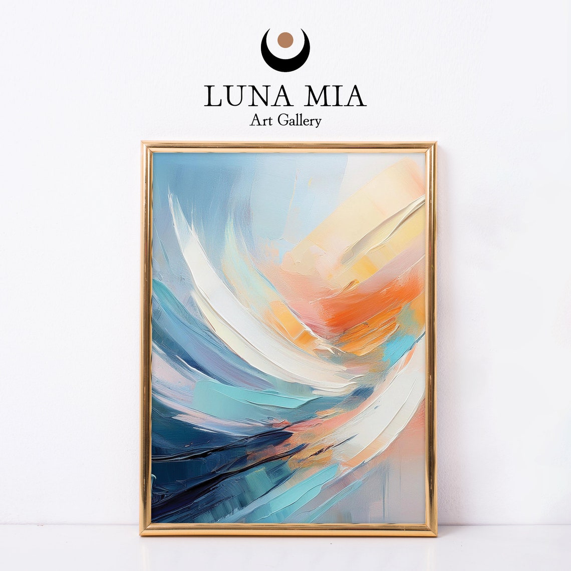 Sweeping Blue and Orange Abstract Brushstroke Wave Art Poster