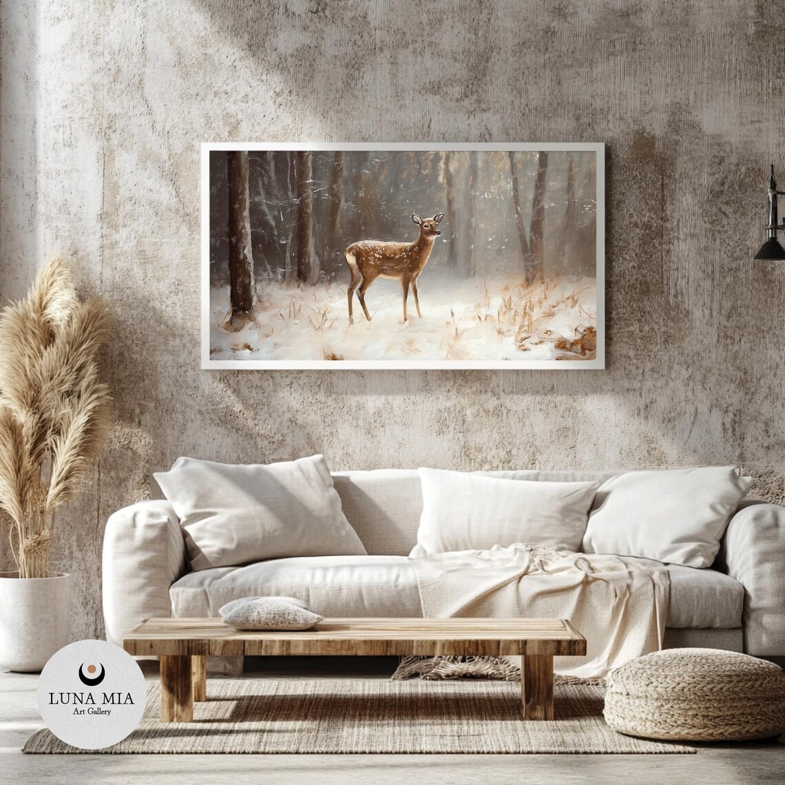 Majestic Deer in Snowy Forest Vintage Winter Wildlife Art Poster - Image 4