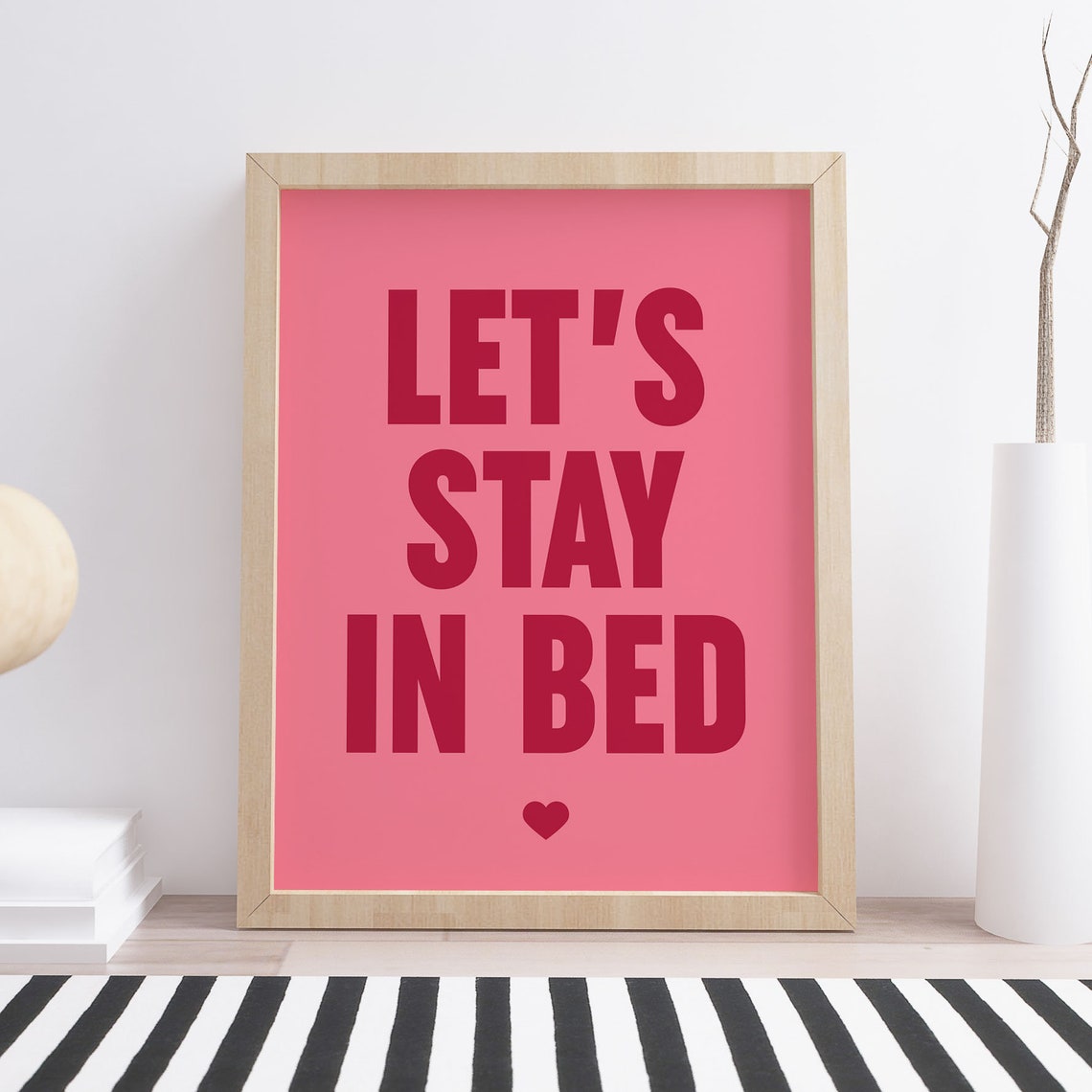 Lets Stay In Bed Pink Romantic Bedroom Couple Heart Quote Poster - Image 3