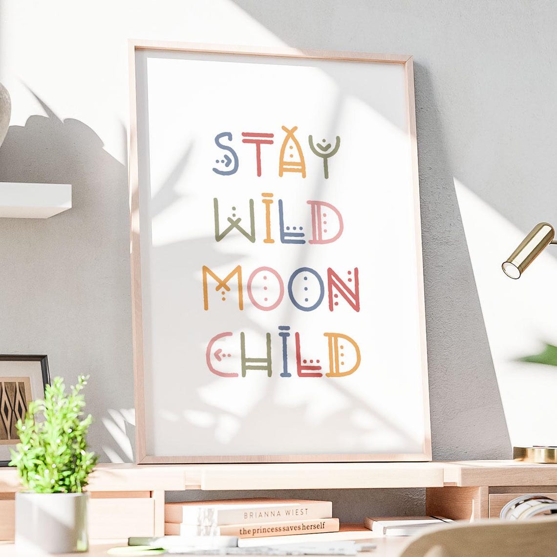 Stay Wild Moon Child Colorful Tribal Typography Boho Kids Room Poster - Image 2