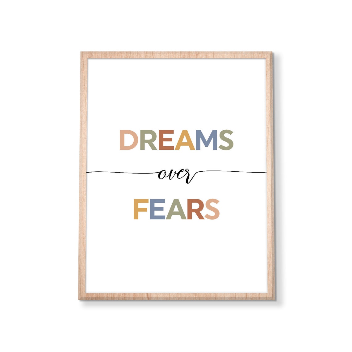 Dreams Over Fears Inspirational Quote Poster Colorful Bedroom Decor - Image 3