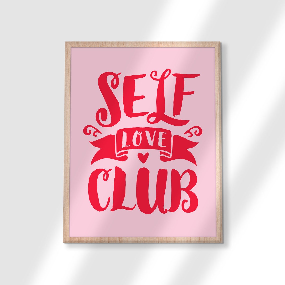 Self Love Club Hand Lettered Pink Ribbon Heart Quote Art Poster - Image 3