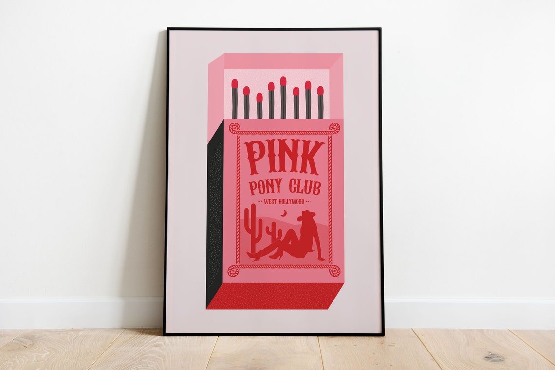 Pink Pony Club Art Print Chappell Roan Wall Art Music Song Lyrics Poster Red And Pink Matchbook Print Retro Cowgirl Queer Prints