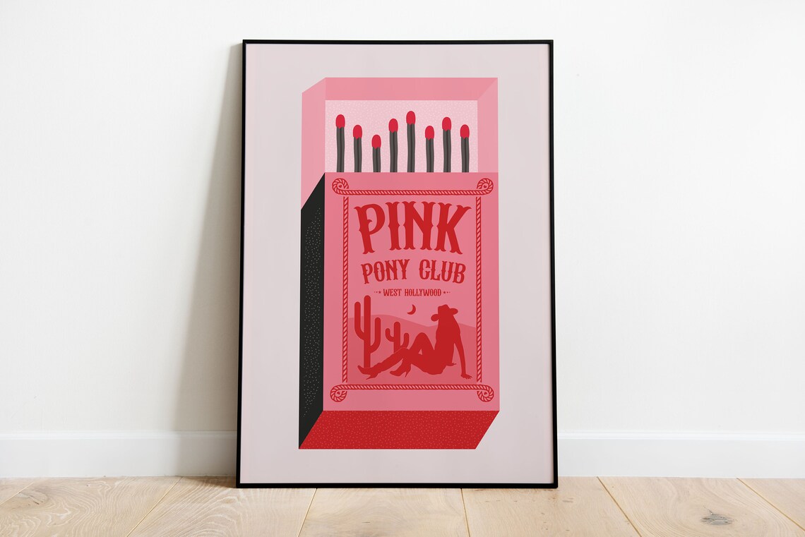 Pink Pony Club Matchbook Cowgirl Western Illustration Poster