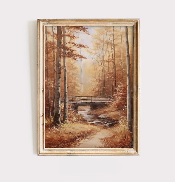 Vintage Autumn Landscape Painting Fall Home Decor Autumn Painting Autumn Decor Rustic Fall Decor Moody Wall Art Farmhouse Decor Earth Tone