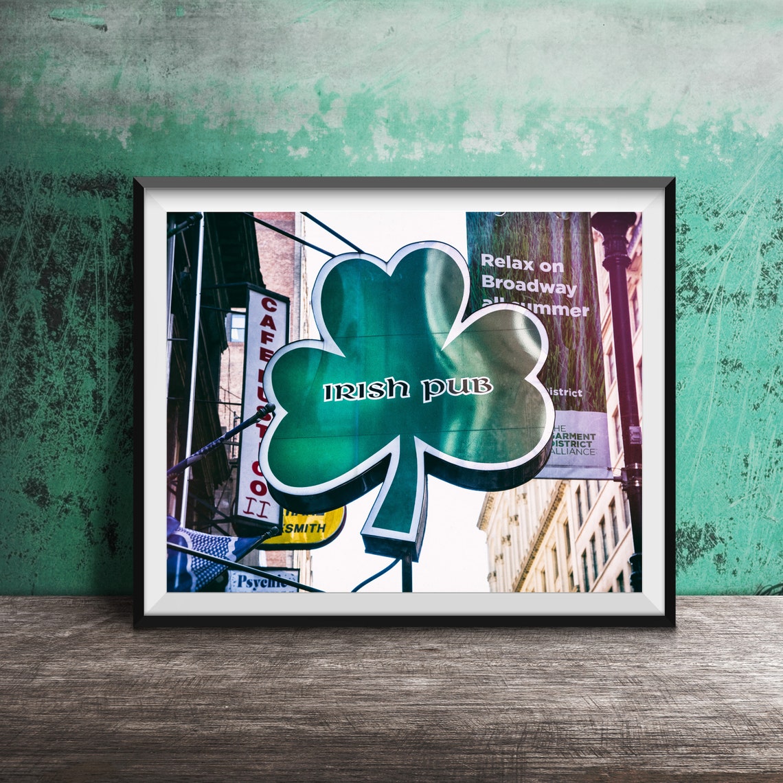Irish Pub Shamrock Sign on Broadway Midtown New York City Poster