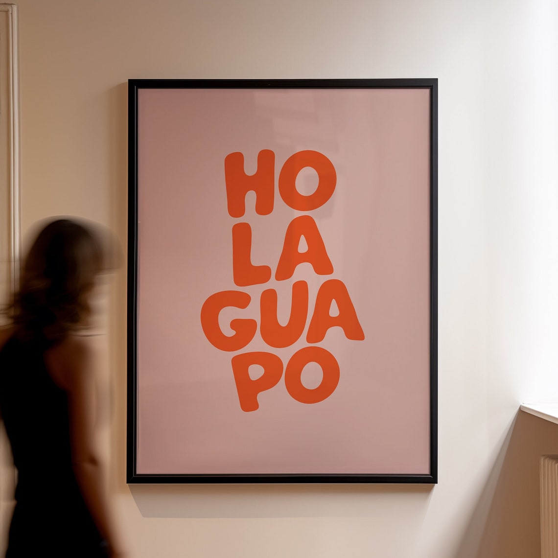 Red Hola Guapo Spanish Phrase Retro Minimalist Wall Decor Poster