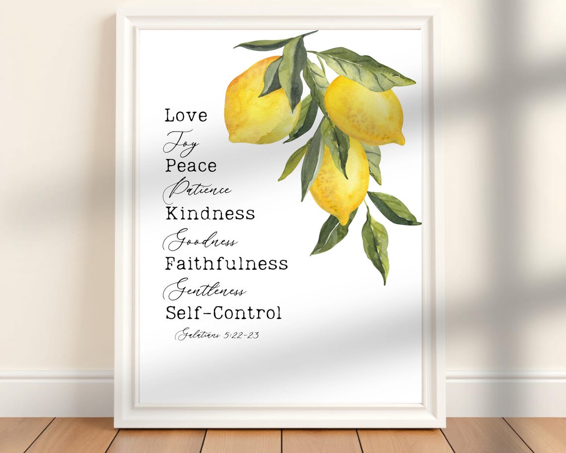 Fruit of the Spirit Galatians Watercolor Lemon Christian Kitchen Print