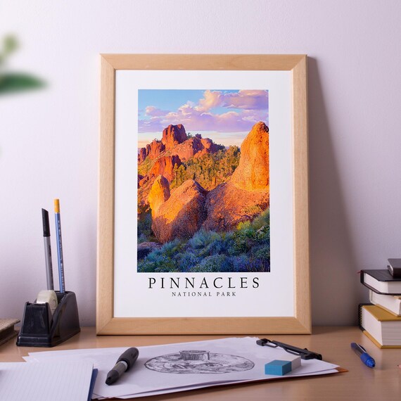 Pinnacles National Park Red Rock Spires Watercolor Travel Poster