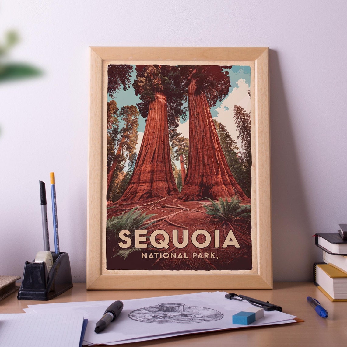 Sequoia National Park Vintage Retro Giant Redwoods Art Poster