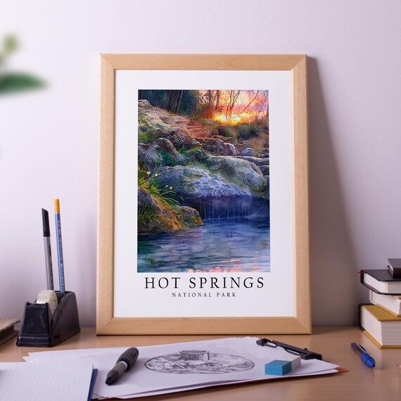 Hot Springs National Park Rocky Spring Pool Sunset Art Poster