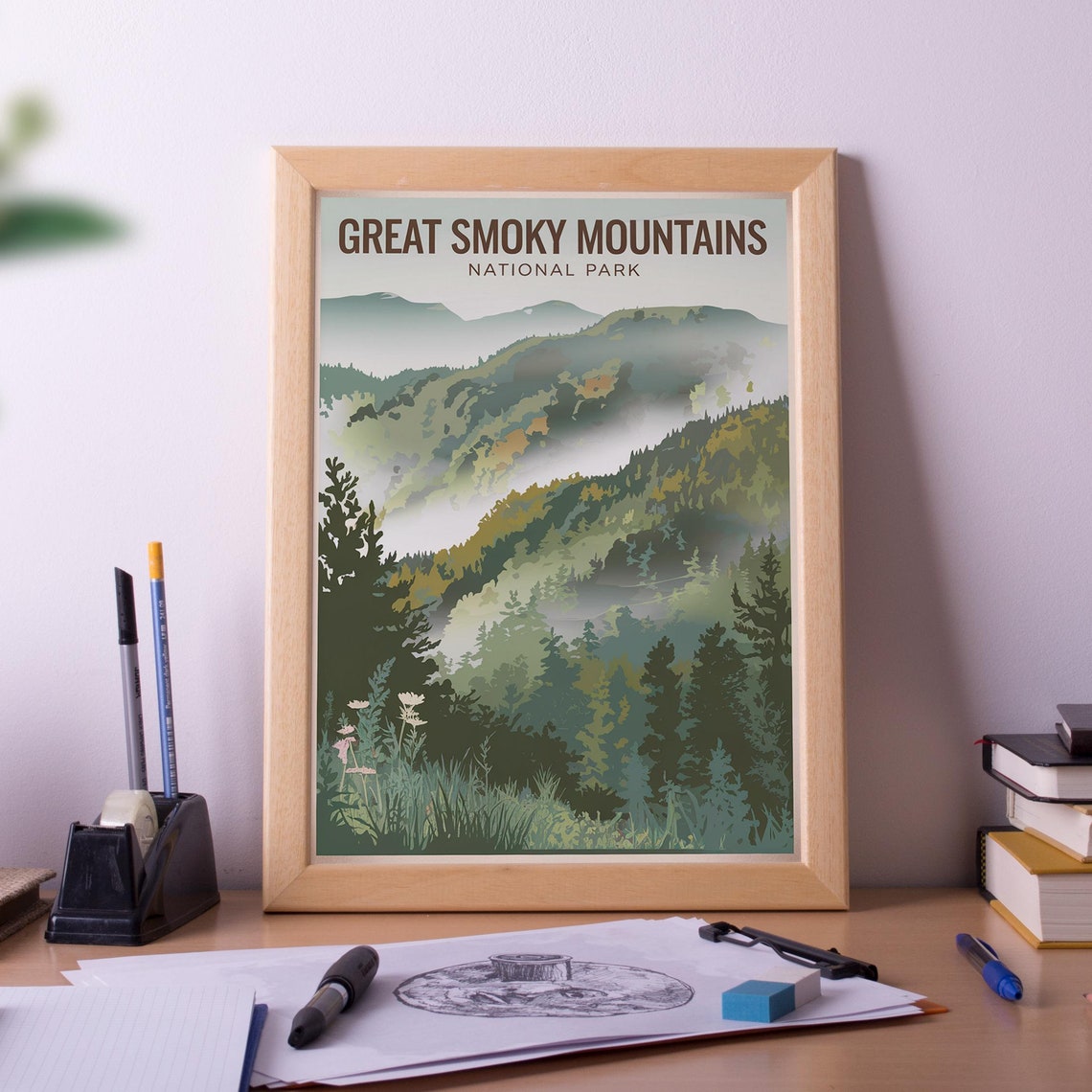 Great Smoky Mountains National Park Misty Blue Ridges Vintage Poster
