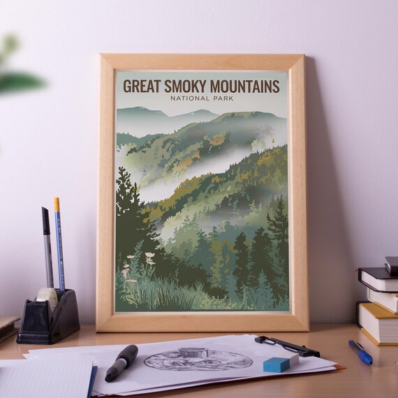 Great Smoky Mountains National Park Misty Blue Ridges Vintage Poster
