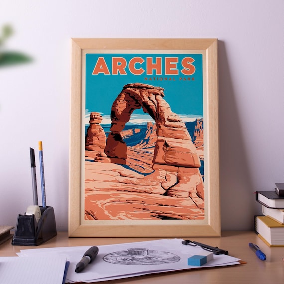 Arches National Park Vintage Travel Poster Featuring Delicate Arch