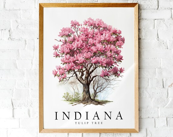 Indiana Tulip Tree Blossoming State Tree Watercolor Art Poster