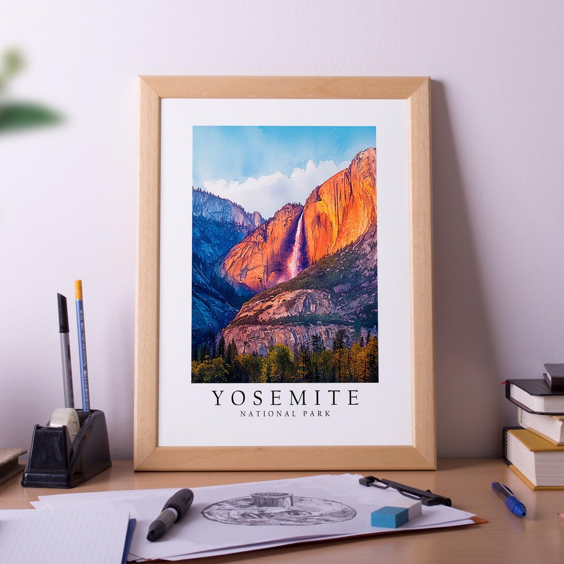Yosemite National Park Waterfall Granite Cliff Travel Poster