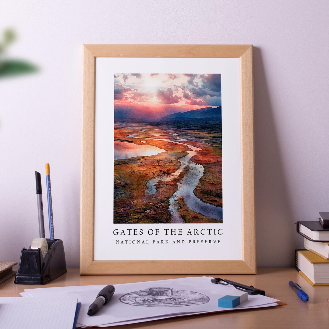 Gates of the Arctic Alaska Sunset River Tundra Travel Poster