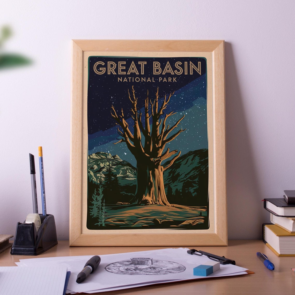 Great Basin National Park Bristlecone Pine Night Sky Vintage Poster