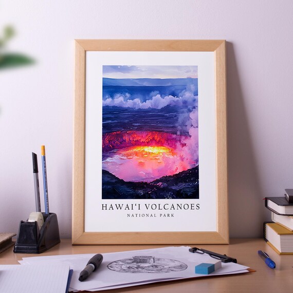 Hawaii Volcanoes National Park Glowing Lava Crater Travel Poster