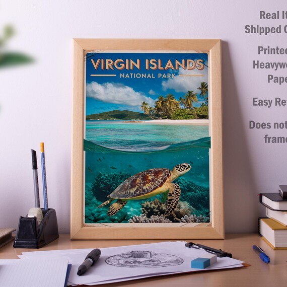 Virgin Islands National Park Sea Turtle Vintage Travel Poster