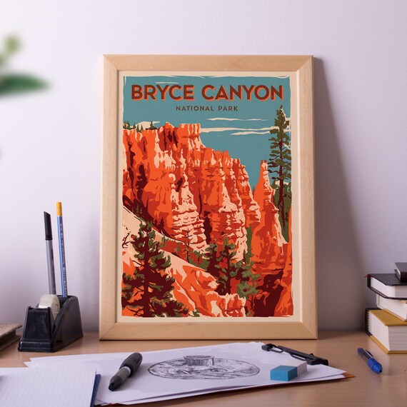 Bryce Canyon National Park Vintage Retro Red Rock Hoodoos Poster