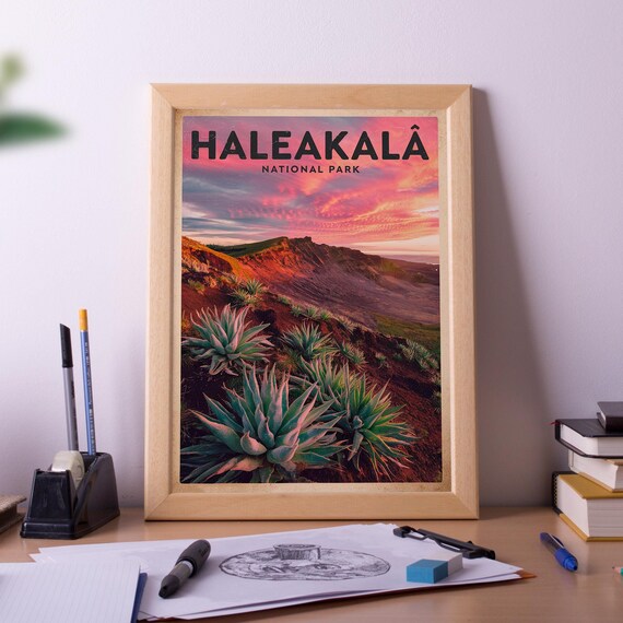 Haleakala National Park Vintage Sunset Volcanic Landscape Poster