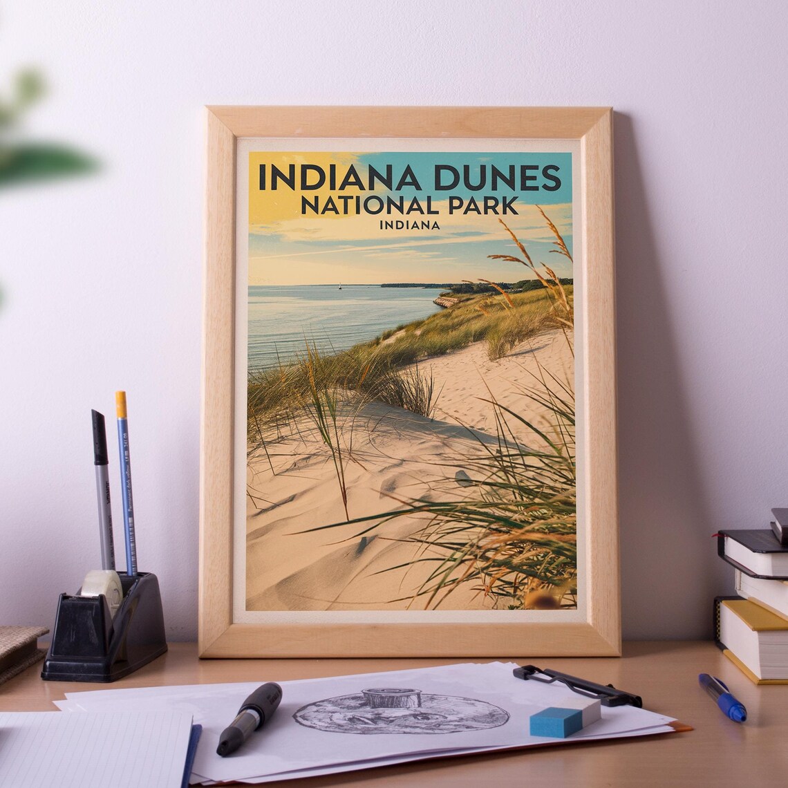 Indiana Dunes National Park Lake Michigan Sandy Shore Vintage Poster