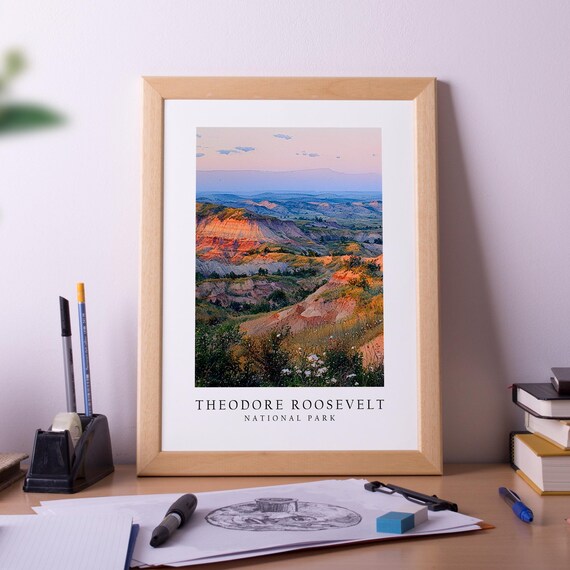 Theodore Roosevelt National Park Badlands Sunset Travel Poster