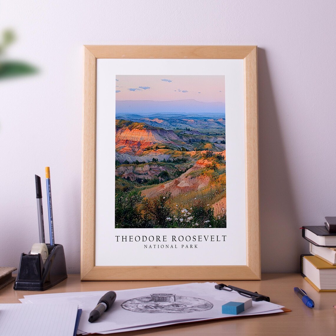 Theodore Roosevelt National Park Badlands Sunset Travel Poster