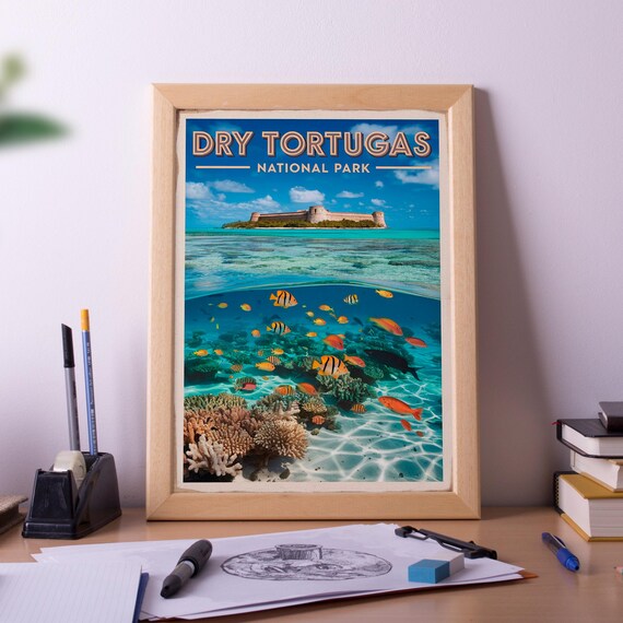 Dry Tortugas National Park Vintage Fort Jefferson Reef Art Poster