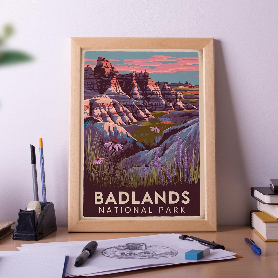 Badlands National Park Vintage Retro Travel Poster