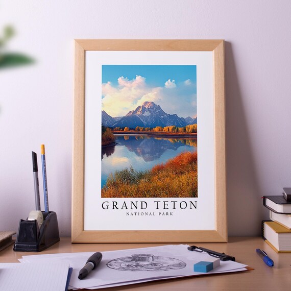Grand Teton National Park Scenic Mountain Lake Travel Poster