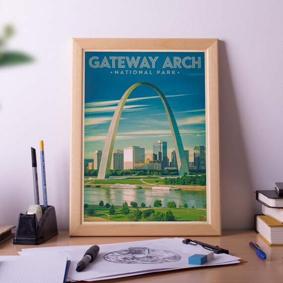 Gateway Arch National Park St. Louis Skyline Vintage Travel Poster