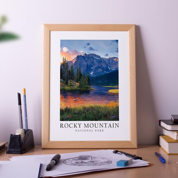 Rocky Mountain National Park Sunset Lake Reflection Travel Poster