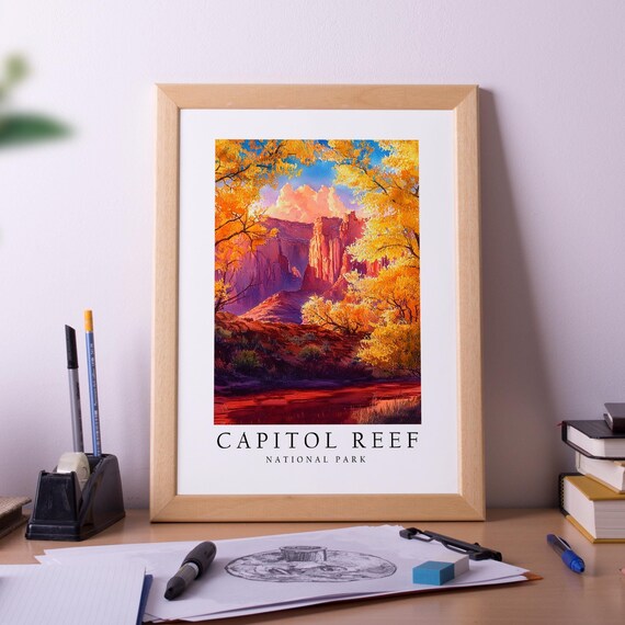 Capitol Reef National Park Utah Autumn Aspen Canyon Landscape Poster