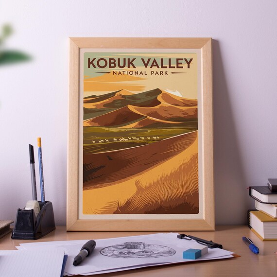 Kobuk Valley National Park Sand Dunes Caribou Vintage Travel Poster