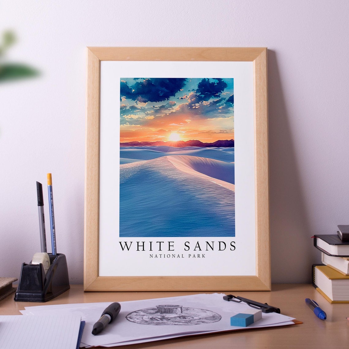 White Sands National Park Glowing Dunes Sunset Travel Poster