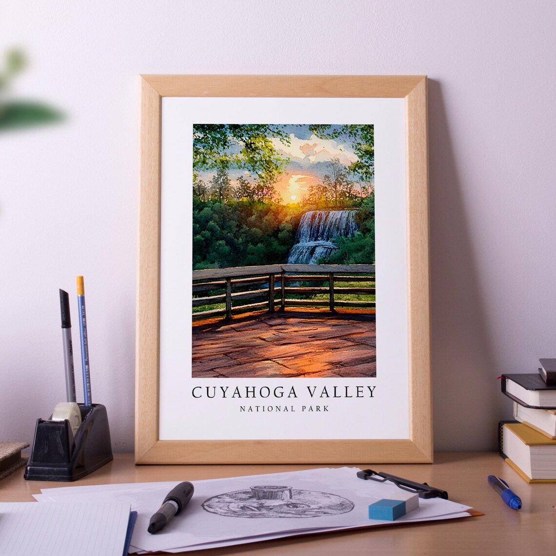 Cuyahoga Valley National Park Waterfall Sunset Travel Wall Poster