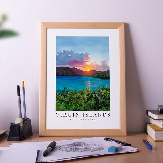 Virgin Islands National Park Caribbean Sunset Bay Travel Poster
