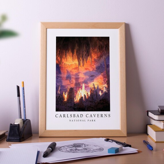 Carlsbad Caverns National Park Colorful Cave Interior Illustration Poster
