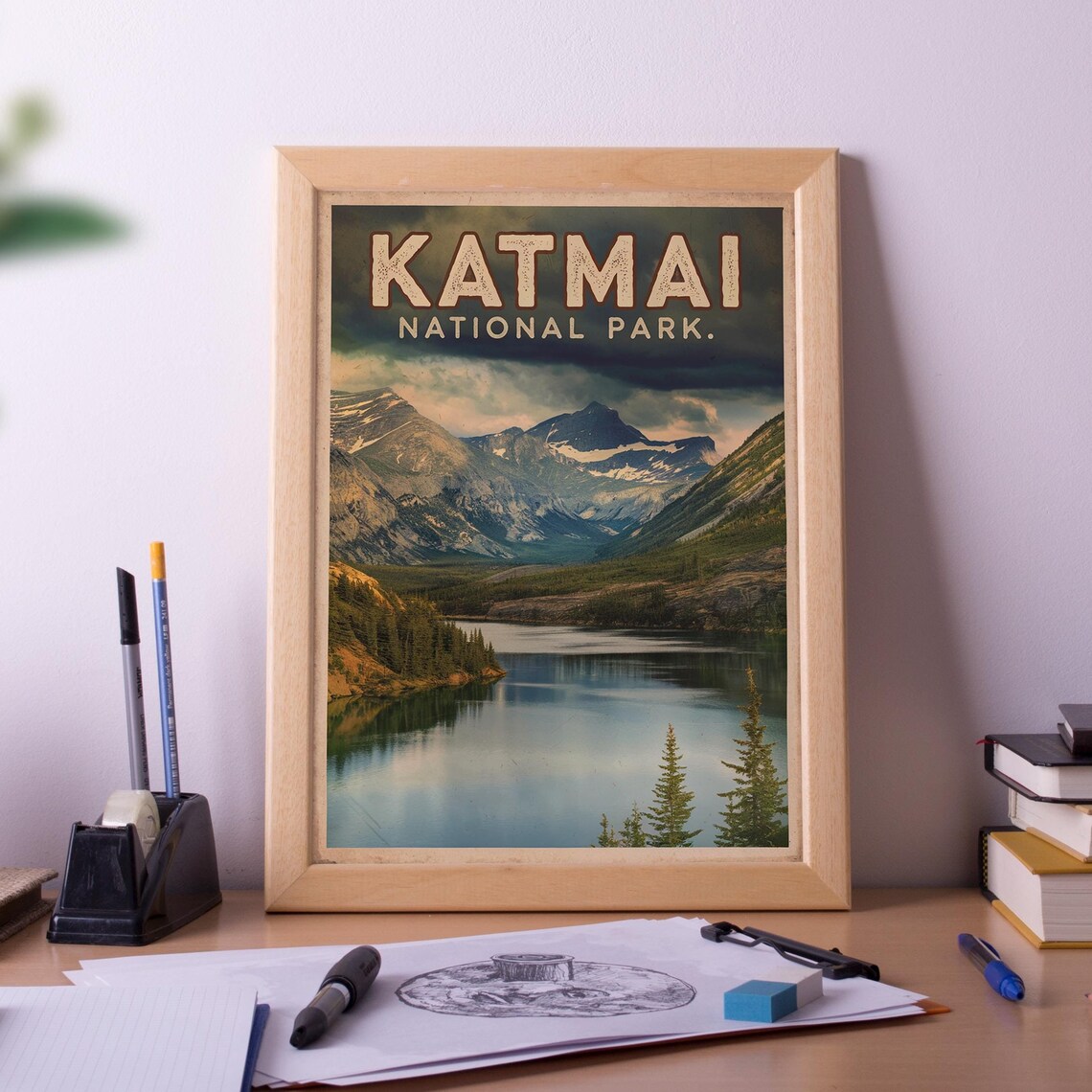 Katmai National Park Mountain Lake Vintage Style Travel Poster