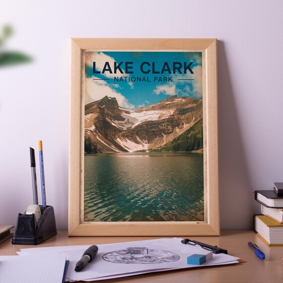 Lake Clark National Park Alaska Snowy Peaks Lake Vintage Art Poster