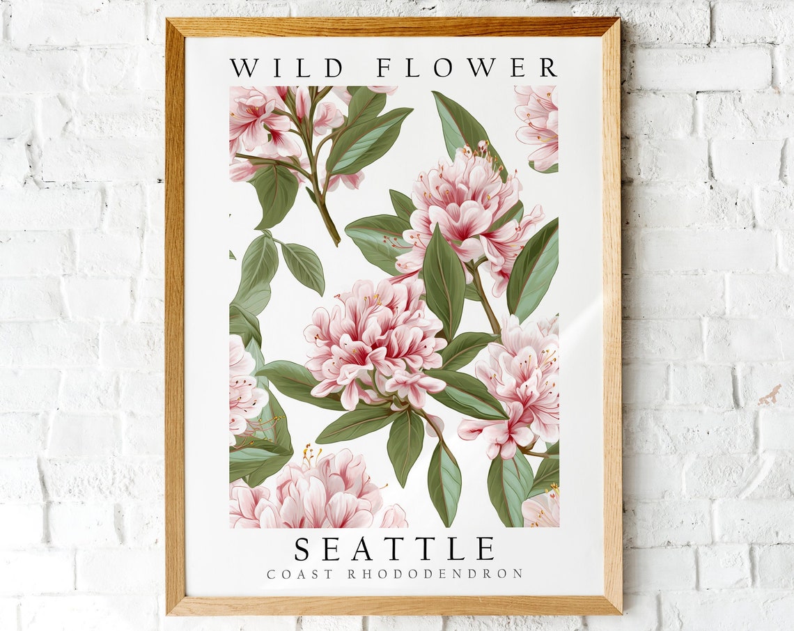 Seattle Coast Rhododendron Pink Botanical Wildflower Art Poster