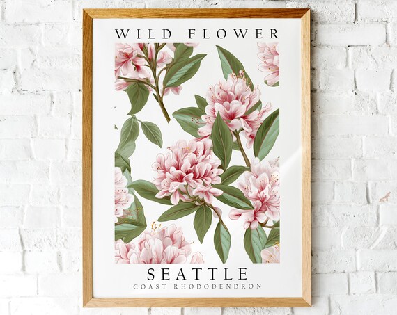Seattle Coast Rhododendron Pink Botanical Wildflower Art Poster