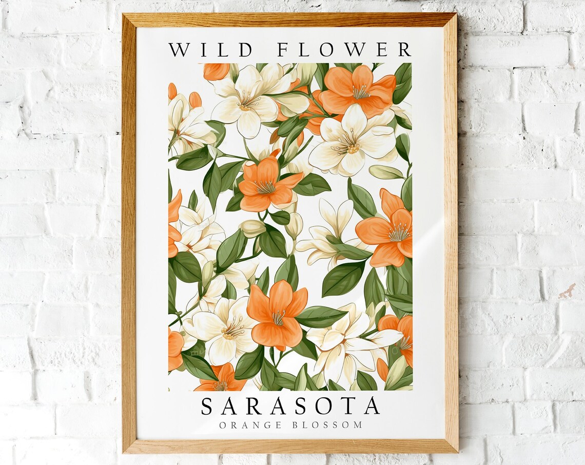 Sarasota Florida Orange Blossom Wild Flower Botanical Art Poster